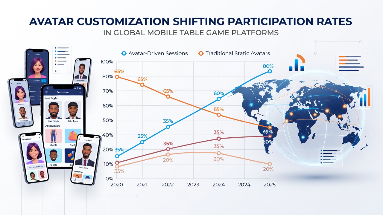 Analyse-Diagramm mit Teilnahmequoten vor und nach Einführung von Avatar-Customization in globalen mobilen Plattformen