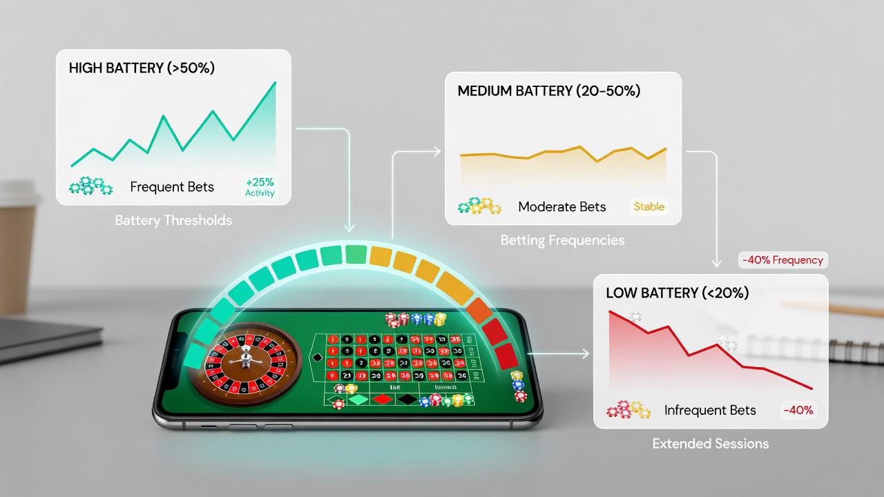 Grafik mit Diagrammen zu Batterieverbrauch und Wettfrequenzen in Roulette-Apps