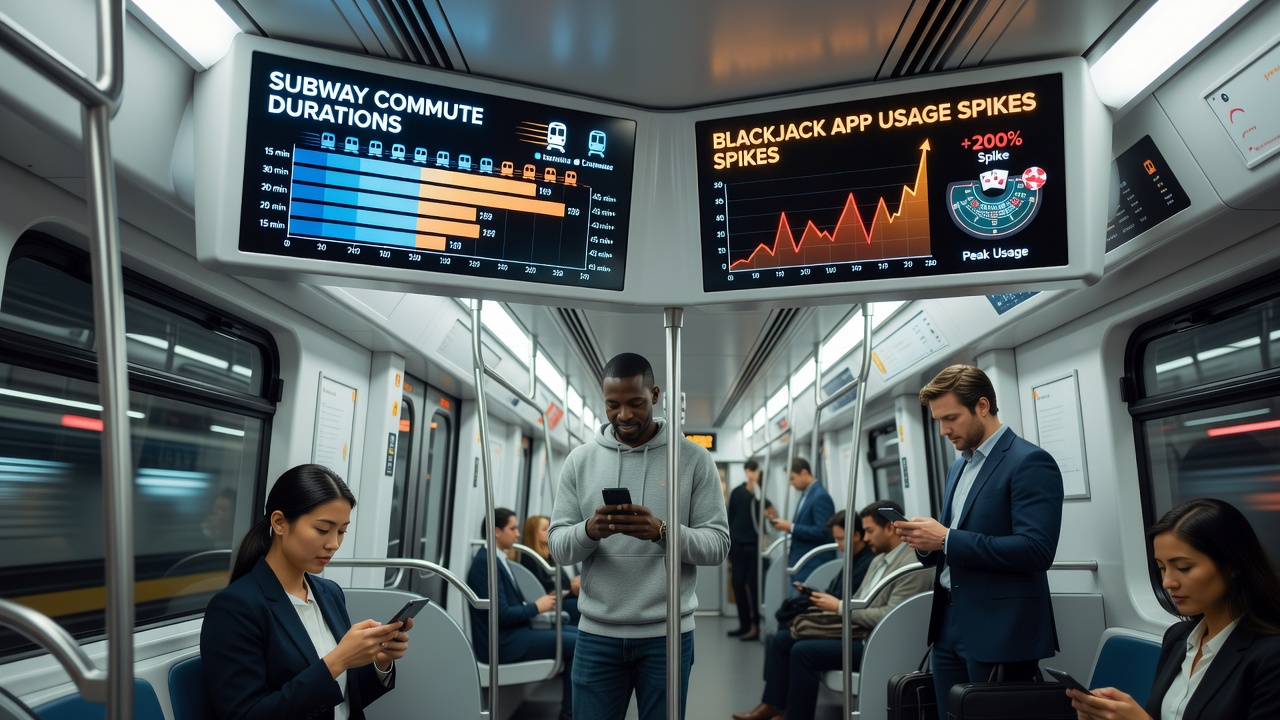 Grafik mit Korrelationen zwischen U-Bahn-Fahrtzeiten und Blackjack-App-Nutzung