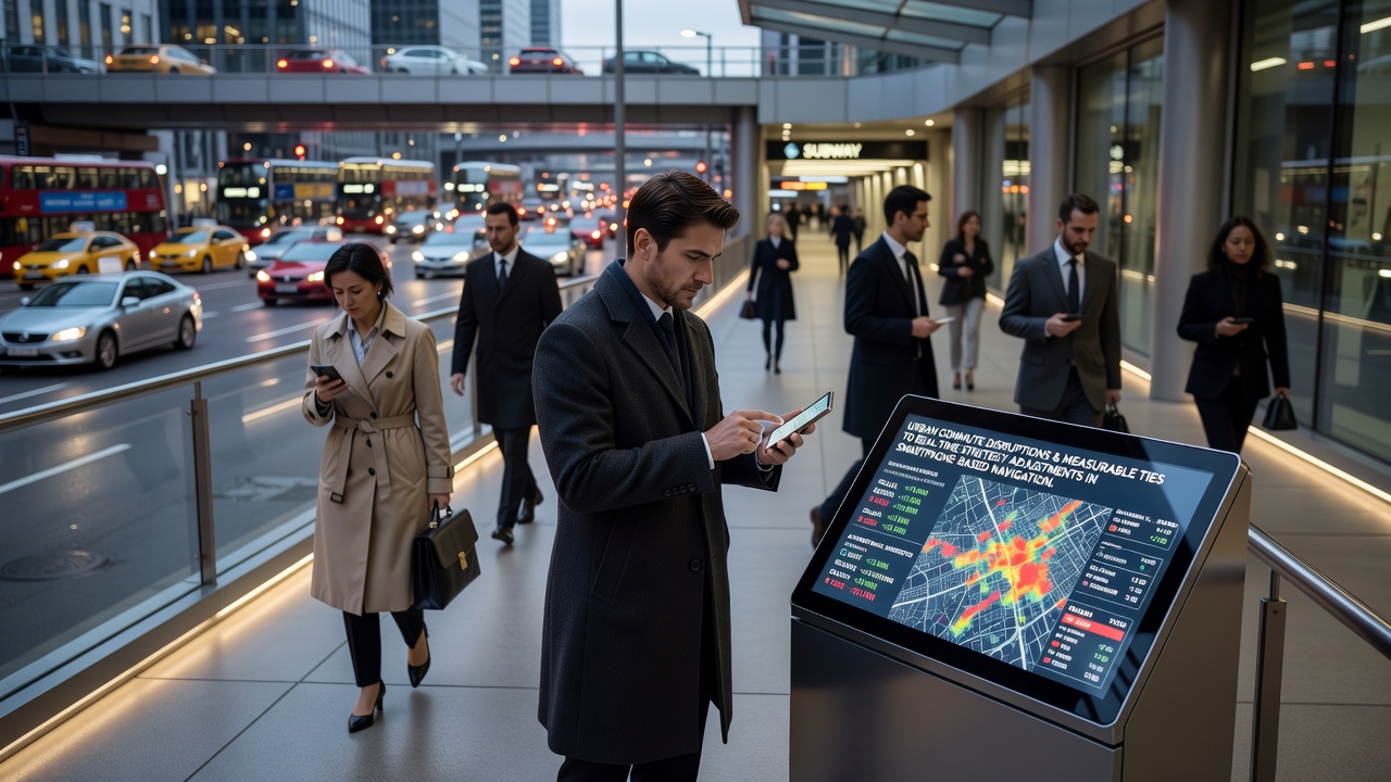 Smartphone-Poker-App auf einem Gerät während eines städtischen Pendelwegs mit Verkehrseinflüssen